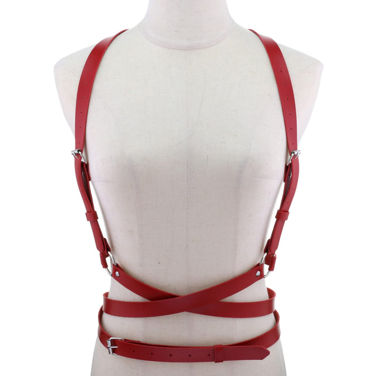 eYLun Women Leather Harness Punk Body Waist Belt - Adjustable Red