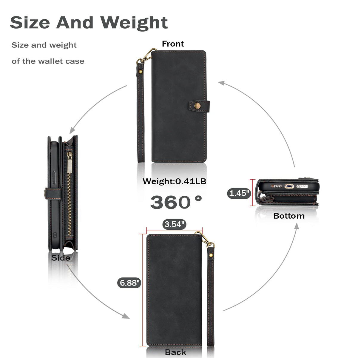 TwoHead for Samsung Galaxy S24 Ultra Wallet Case with Card Holder, Detachable Magnetic Phone Case for S24 Ultra,PU Leather All-Round Protective Phone Case Wallet with Wrist Strap,Black