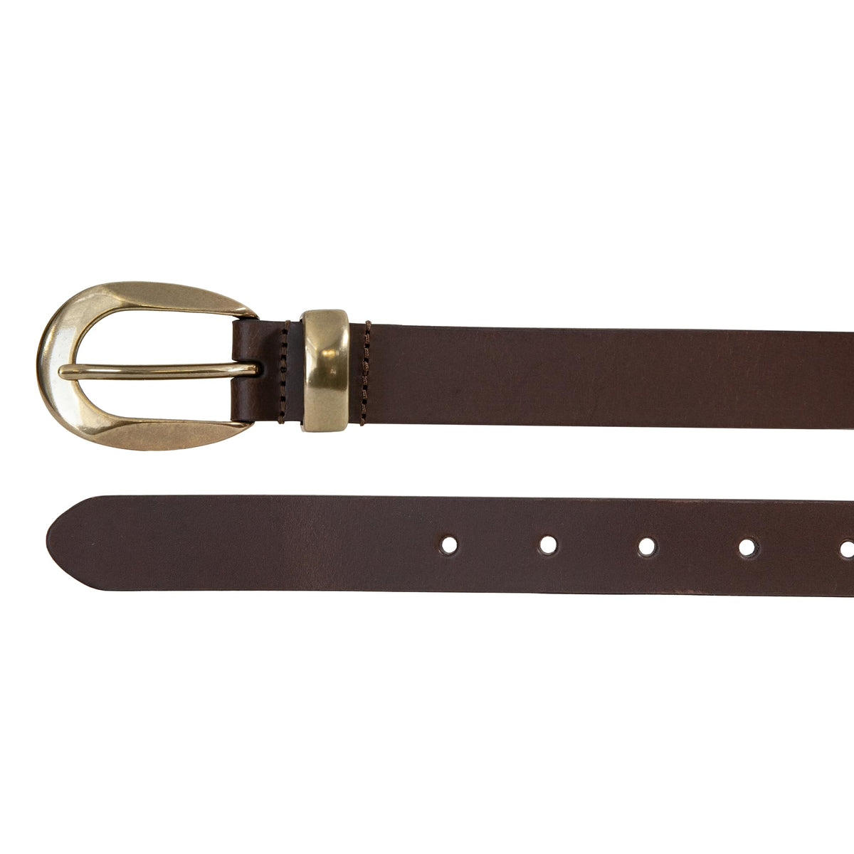 Lucky Brand Women's Minimalist Genuine Leather Belt with Antique Brass Harness Buckle, Large, Brown