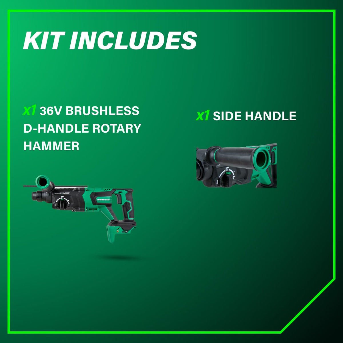 Metabo HPT 36V MultiVolt™ Brushless SDS Plus 1-1/8" D-Handle Rotary Hammer, Cordless Rotary Hammer Tool Body Only, High Impact Energy 2.3 ft-lbs, Ergonomic Design, Tool Body Only, DH3628DDQ4