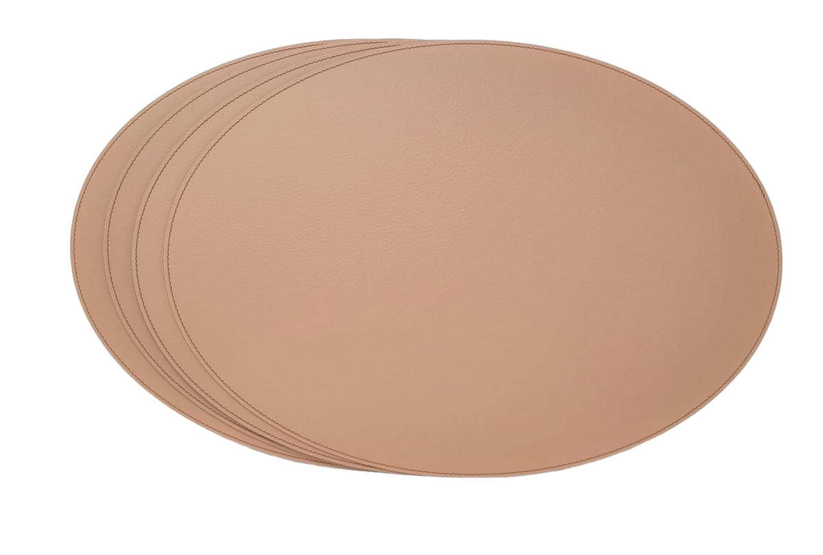 Nikalaz Oval Placemats Set (Pack of 4) Recycled Leather Table Mats 18 x 13 inches (45.7 x 33 centimetres), Kitchen Dining Table Decor by Nikalaz (Camel Light)
