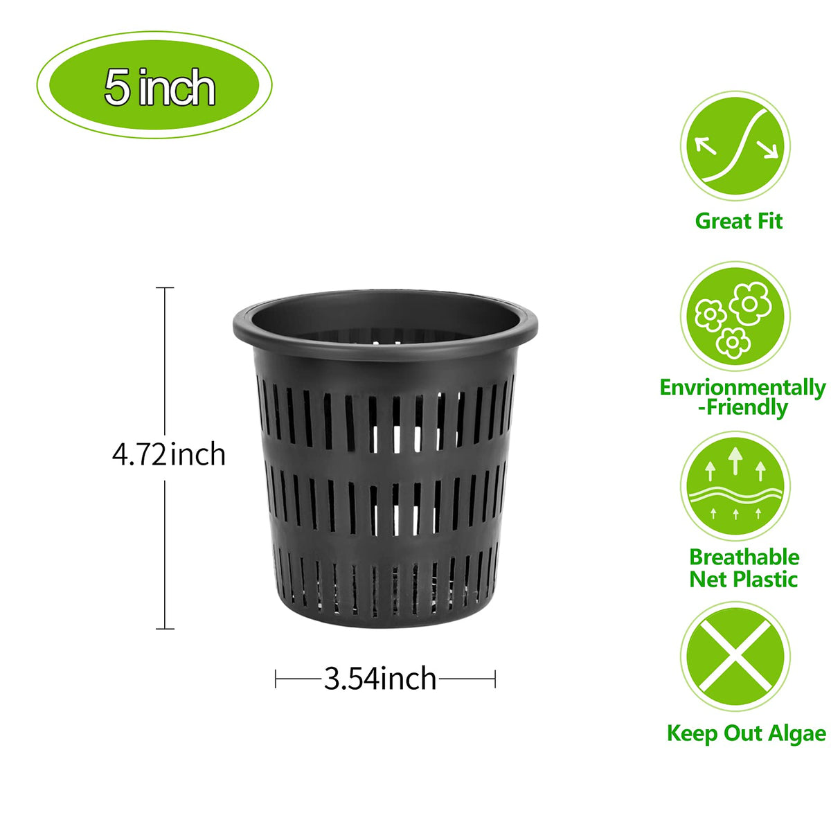 Tectsia 5 Inch Net Cups (12 Pack), Net Pots for Hydroponics, Orchids Mesh Baskets Pots Heavy Duty Hydroponics Supplies with Wide Lip