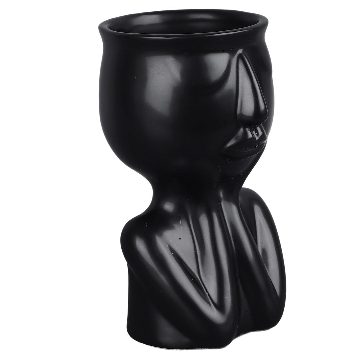 Semme Scandinavian Ceramic Face Planter Pot, Minimalist Planter Pot for Home Office Garden (Black)