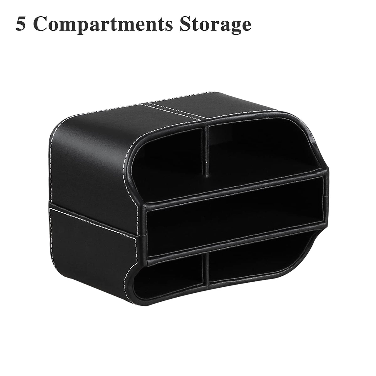YAPISHI Leather Remote Control Holder, 360 Degree Spinning Desk TV Remote Caddy/Box,Bedside Table Organizer for Controller, Media, Mail, Calculator, Mobile Phone and Pen Storage