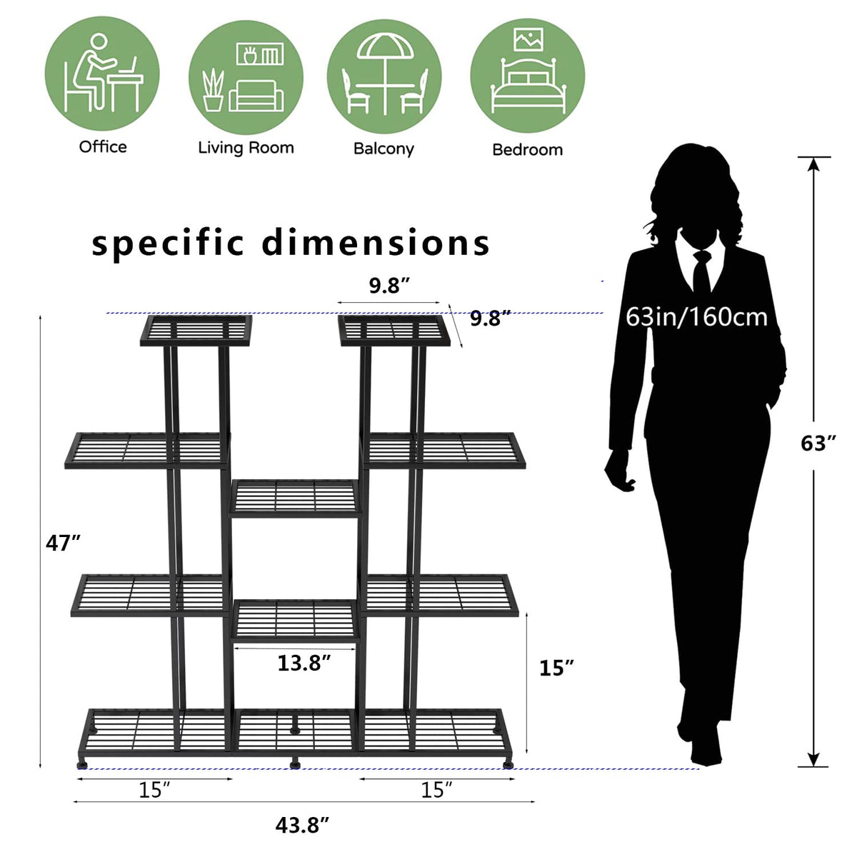 Twhep Heavy Duty Metal Plant Stand, large Multifunctional Plant Stand for Indoor Outdoor, for Tall Large Rack for Living Room Garden Balcony, Black(9 Tier)