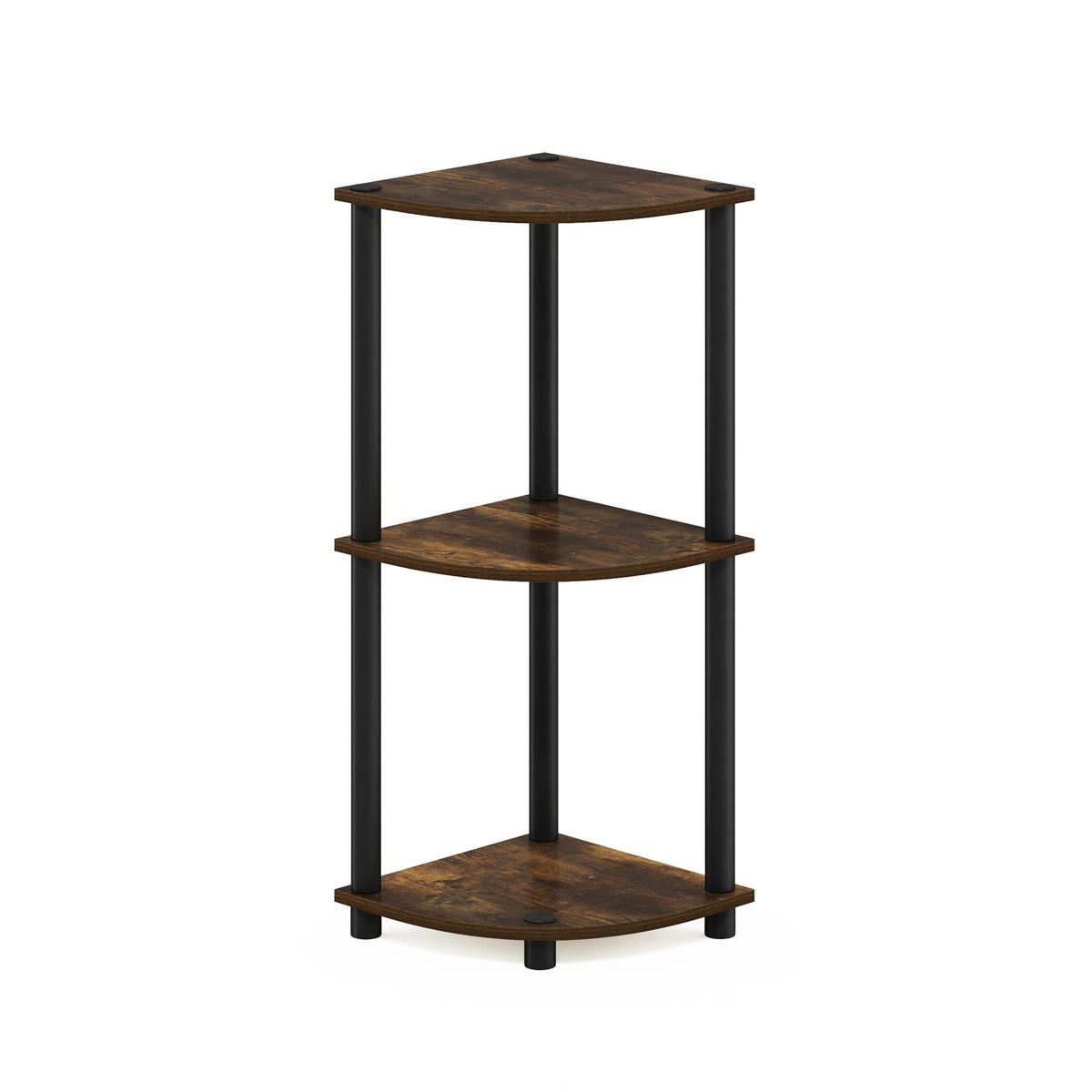 Furinno TURN-N-TUBE Corner Shelf, 3-Tier Corner Bookshelf, Display Storage Shelves with Open Shelves, for Organization and Storage, Living Room, Home Office, Garage, Amber Pine