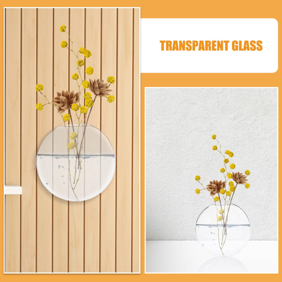BESPORTBLE 2pcs Wall Mounted Glass Hydroponic Flower Vases, Flat Glass Terrarium Containers for Indoor Plant Propagation and Wall Décor