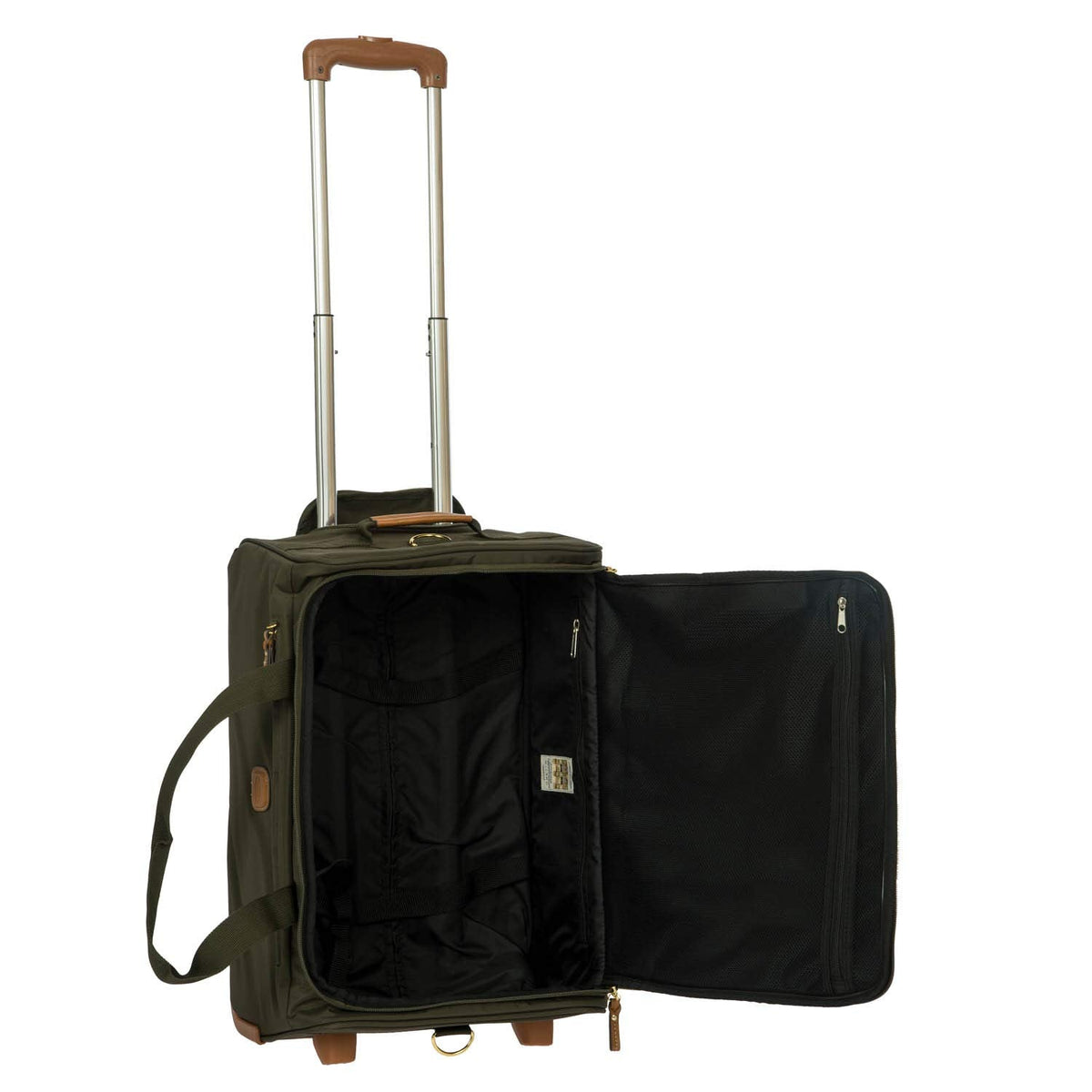 Bric’s X-Bag 21” Rolling Duffel – Water-Resistant Recycled Nylon Carry-On with Silent Wheels, Leather Details, Exterior Zipped Pocket, Garment Straps & Detachable Shoulder Strap – Olive