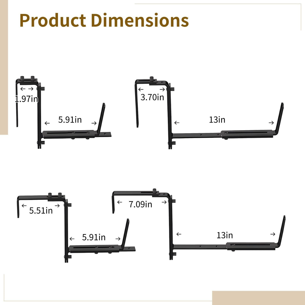 For 5.9-12.6 In Plant Pots, 4 Pcs Flower Box Holder Adjustable Planter Box Brackets, Sturdy Iron With Rustproof Black Coating, Fits 2-7 In Wide Railings, Easy Installation