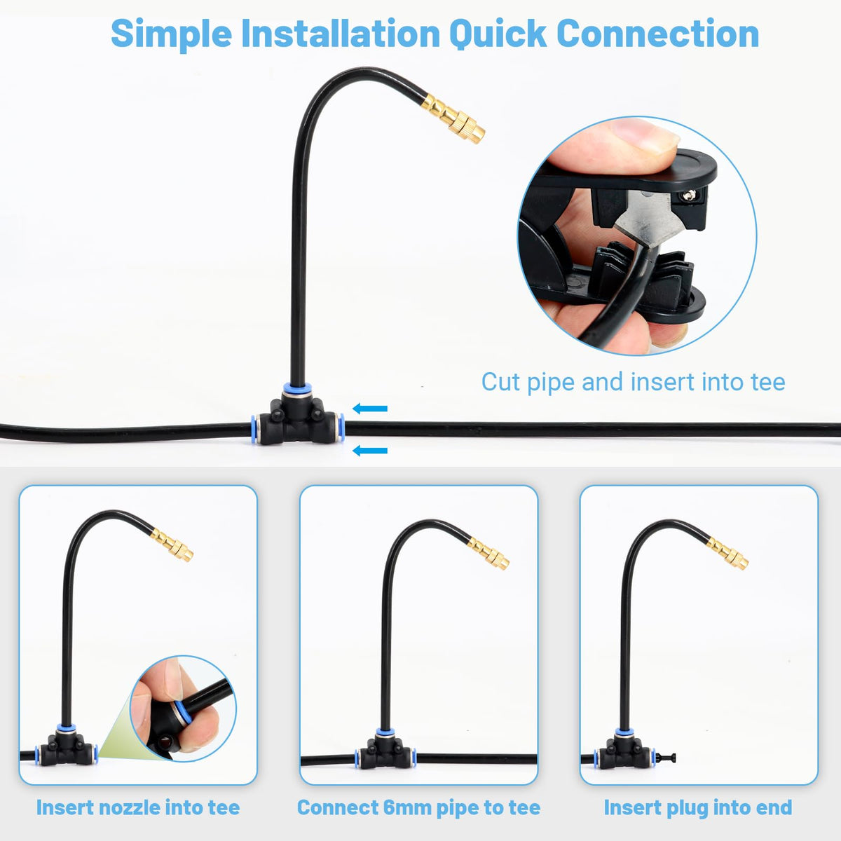 Thiswing 360° Adjustable Drip Irrigation System - Compatible 1/4" Irrigation System, 50FT Garden Watering Atomizing System with 15 Nozzles, Greenhouse Accessories for Yard, Lawn, Plants, Garden