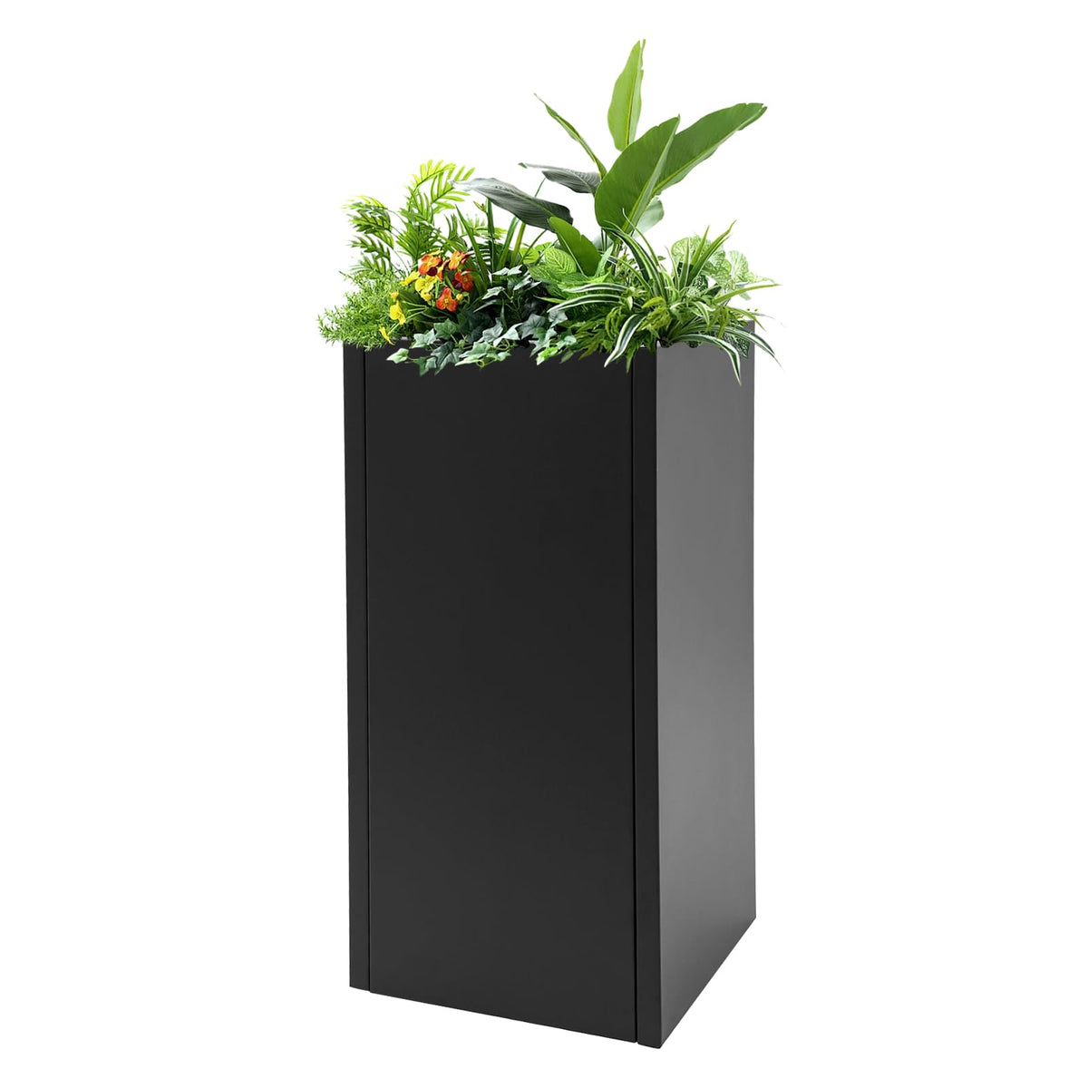 Yellulu Planter Box with Removable Insert Shelf | Rectangular Modern Metal Planter Box|Indoor Outdoor Cube Steel Flower Pot | for Patio, Deck, Yard, Garden (Black, 14" L x14 W x 30" H)