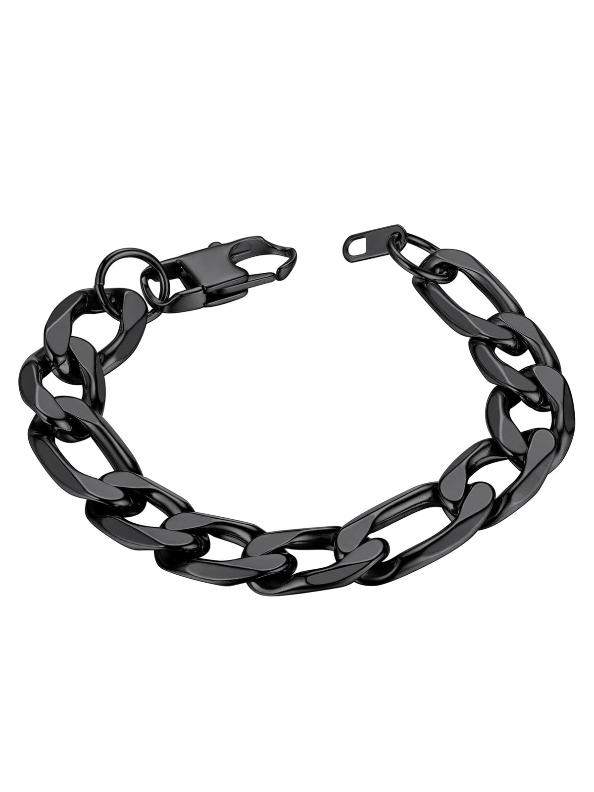 ChainsHouse Black Figaro Bracelet for Men Women, 13mm 7.5" Link Chain Bracelet Punk Hip Hop Jewelry Stainless Steel Figaro Bracelets