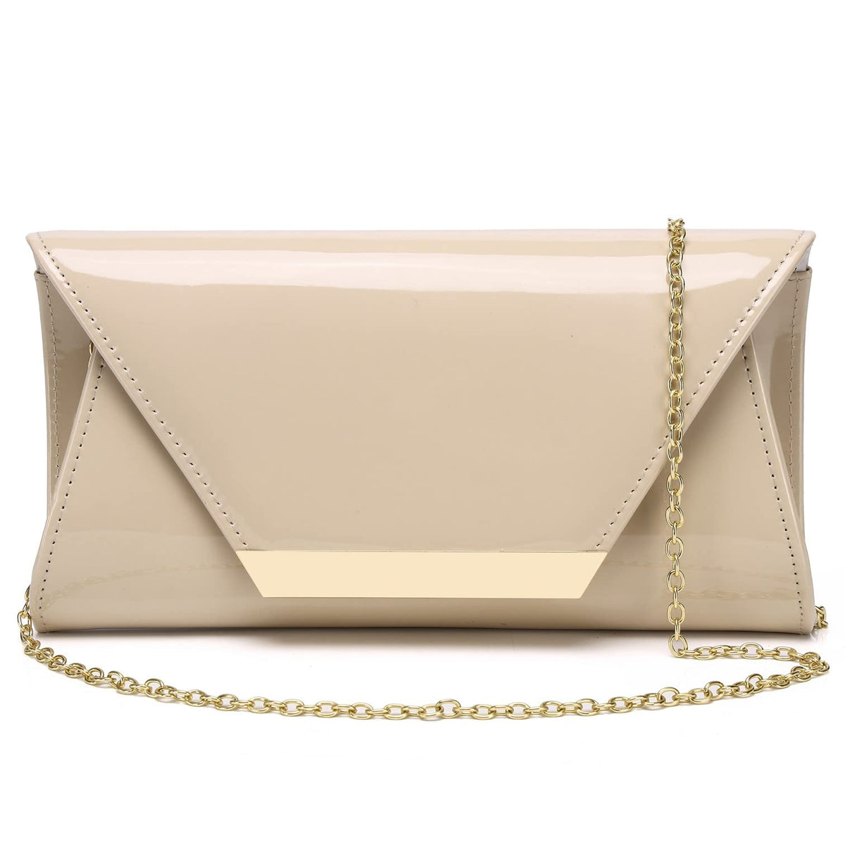 Patent Leather Envelope Clutch Womens Evening Handbag Stylish Shoulder Bag Purse for Christmas Wedding Party Prom(Nude 265)
