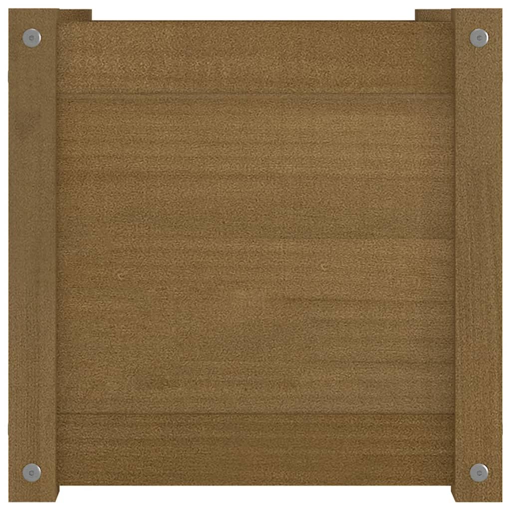 Roanoer Honey Brown Square Planter 15.7x15.7x15.7 in Solid Pine Wood Outdoor Raised Garden Bed Box with Drainage for Patio Balcony Terrace