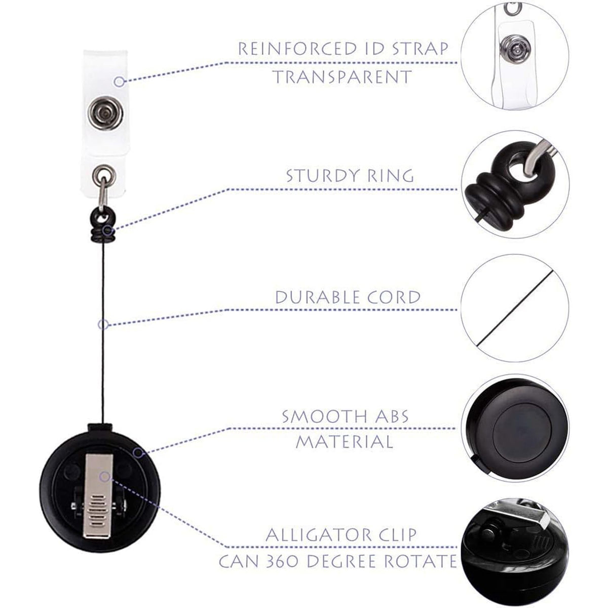 QREEL - 25 Pack - Retractable ID Name Badge Holder Reels with Swivel Alligator Clip (Black)