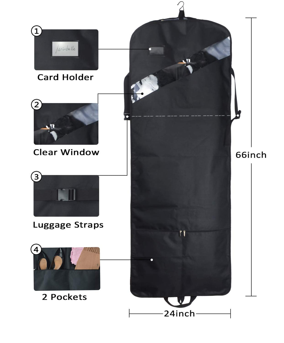 66'' Tri-fold Extra Long Dress Garment Bag, Premium & Breathable Tear-resistant Hanging Suit Cover for Travel and Storage