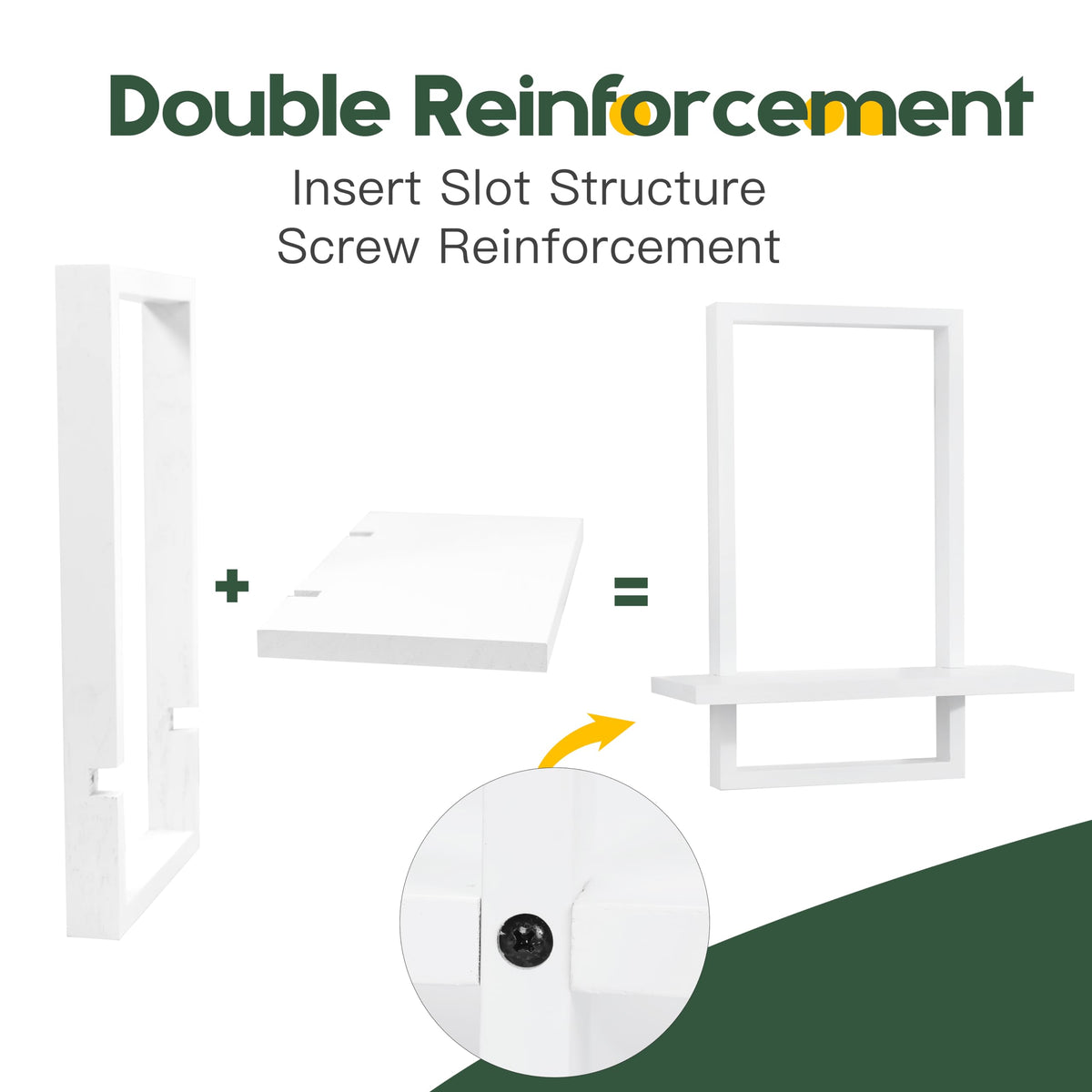 PHOENANCEE Square Wall Shelf,Framed Floating Shelves Set of 2,Decorative Plants Hanging Display Chic for Living Room Bedroom Bathroom Home Office,Soild Wood,L+S,White