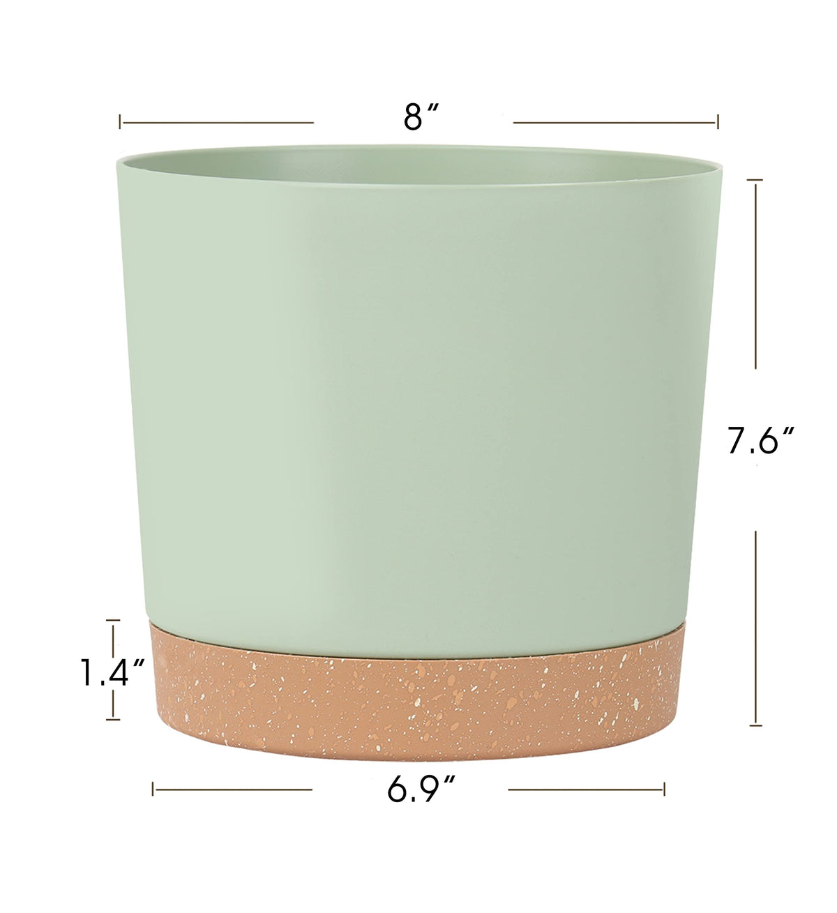 kubvici 8'' Plastic Flower Planter Pots Set of 2 Indoor Outdoor Planters with Drainage Saucer for Garden Home (Green & White, 8 inch)