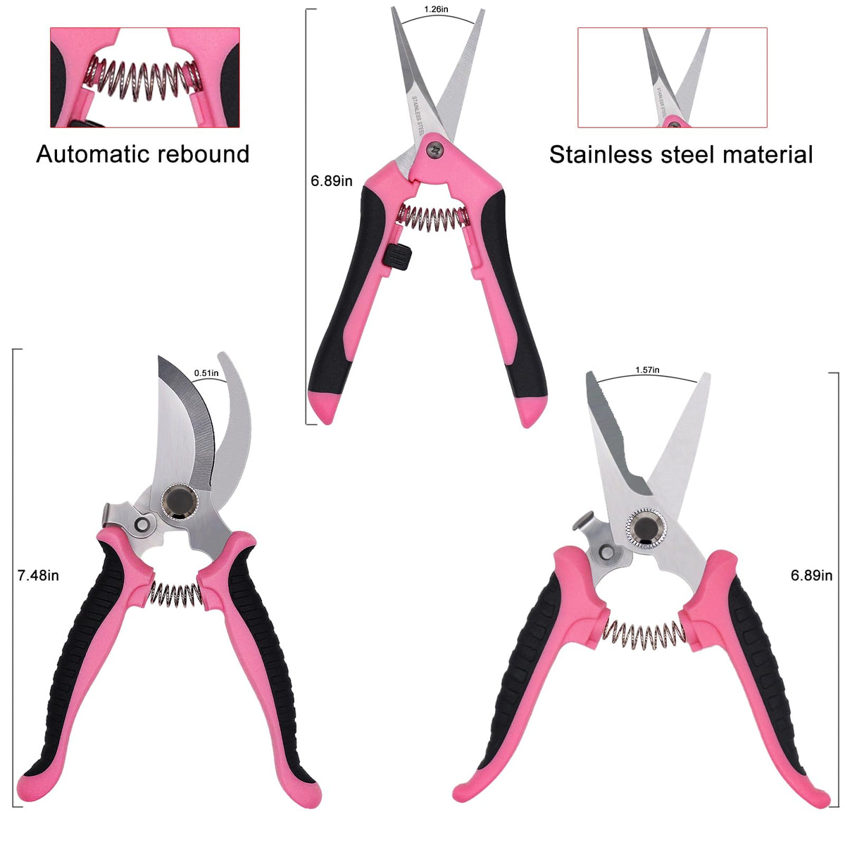 Pruning Shears Gardening Scissors Tools: 3pcs Outdoors&Indoor Garden Clippers, Rose Snips, Plant Clippers, Wood Pruner, Gardener Work Accessories for Flower Arrangement, Yard Landscaping (Pink)