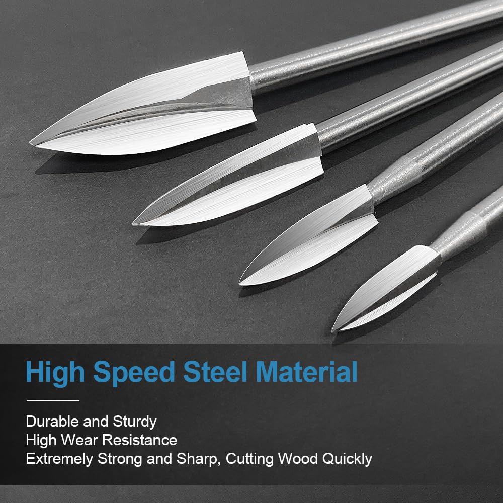 Wood Carving Tools for Rotary Tool, 5 PCS HSS Woodworking Tools Engraving Drill Bit Set Wood Crafts Grinding Tool Universal 1/8” Shank for DIY Carving Drilling Micro Sculpture
