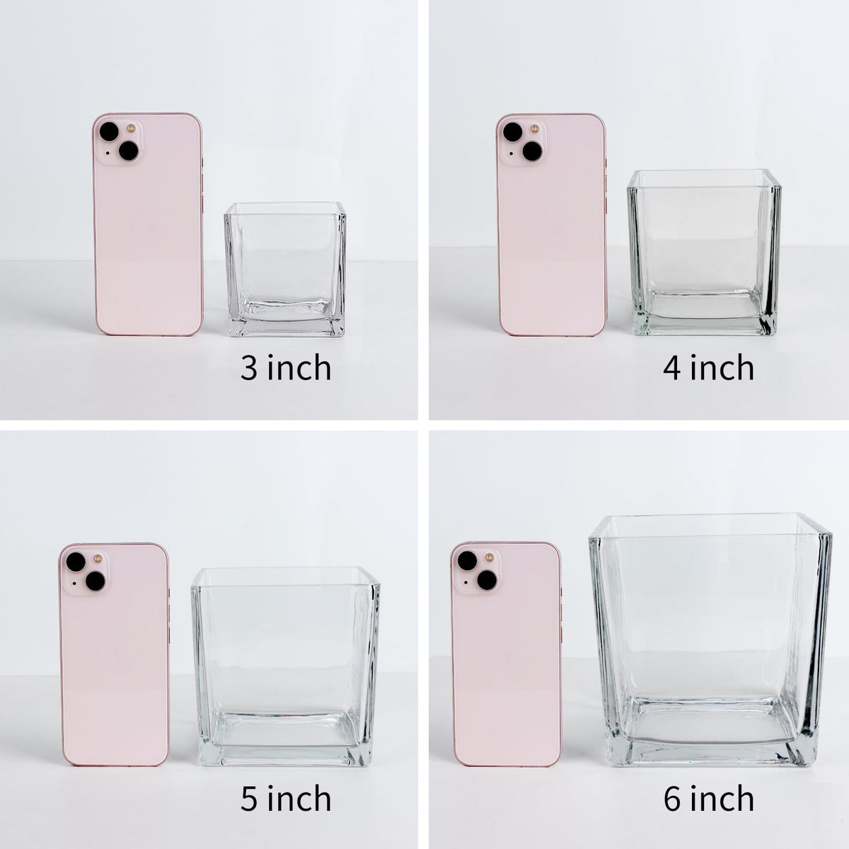 Comrzor Set of 6 Square Glass Vases 3" x3" x 3", Clear Flower Vases for Centerpieces, Candle Holder for Wedding Party Events, Home Décor