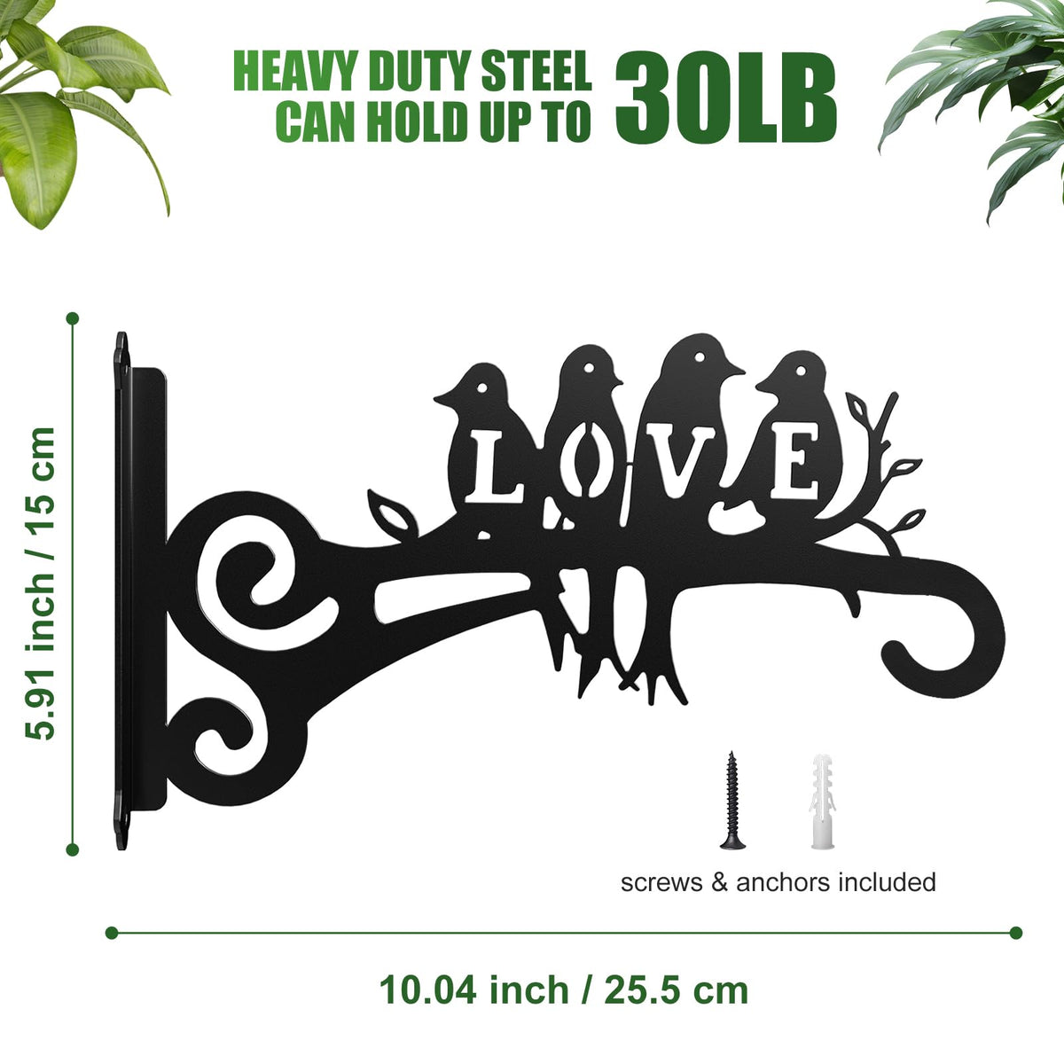 RANRTI 2-Pack Aesthetic Plant Hangers Outdoor and Indoor – 10 Inch Metal Hanging Plant Bracket with Beautiful Bird Pattern – Anti Rust Plant Hooks for Hanging Baskets, Bird Feeder, Windchime, Lantern