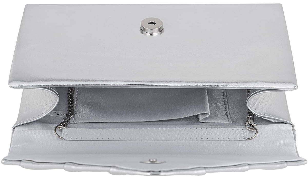 Venoline Women Evening Clutch Purse - Shimmering Metallic PU Leather Pleated Flap Envelope Handbag for Wedding Prom Party Silver