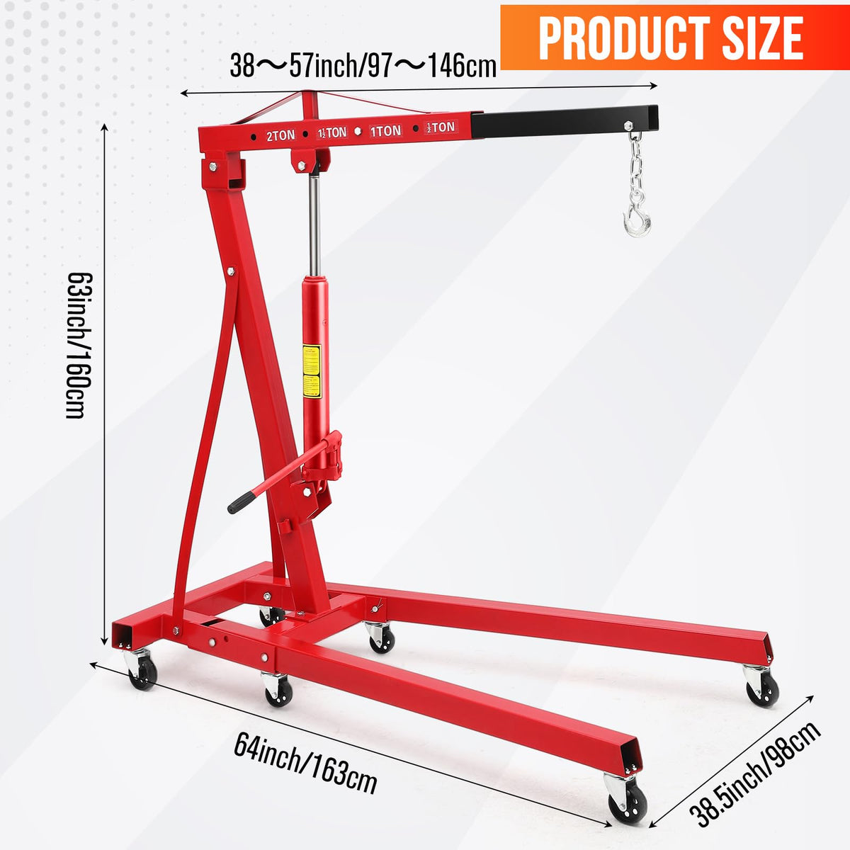 Foldable Engine Hoist, 2 Ton (4000 LB) Hydraulic Cherry Picker, Steel Mobile Load Lifter with 6 Wheels and Telescopic Boom, for Shop Crane, Garage, Workshop, Auto Repair, Heavy-Duty, Red