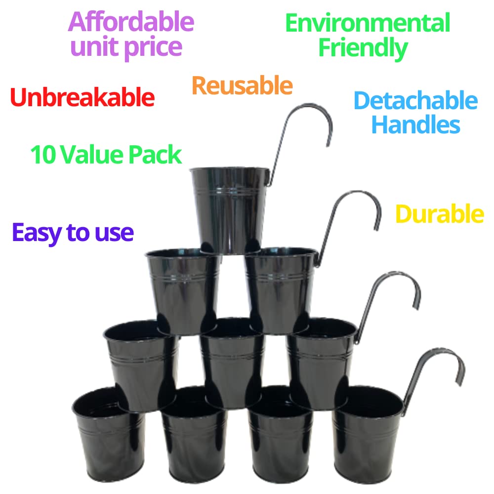 LaLaGreen Bundle- 10 Pack, 6 Inch Black + 10 Pack, 11.8 Inch White Metal Pot Wall Mount Hanging Window Flower Plant Herb Boxes Famhouse Style Balcony Garden Decor Outdoor Rail Fence Patio Porch Deck