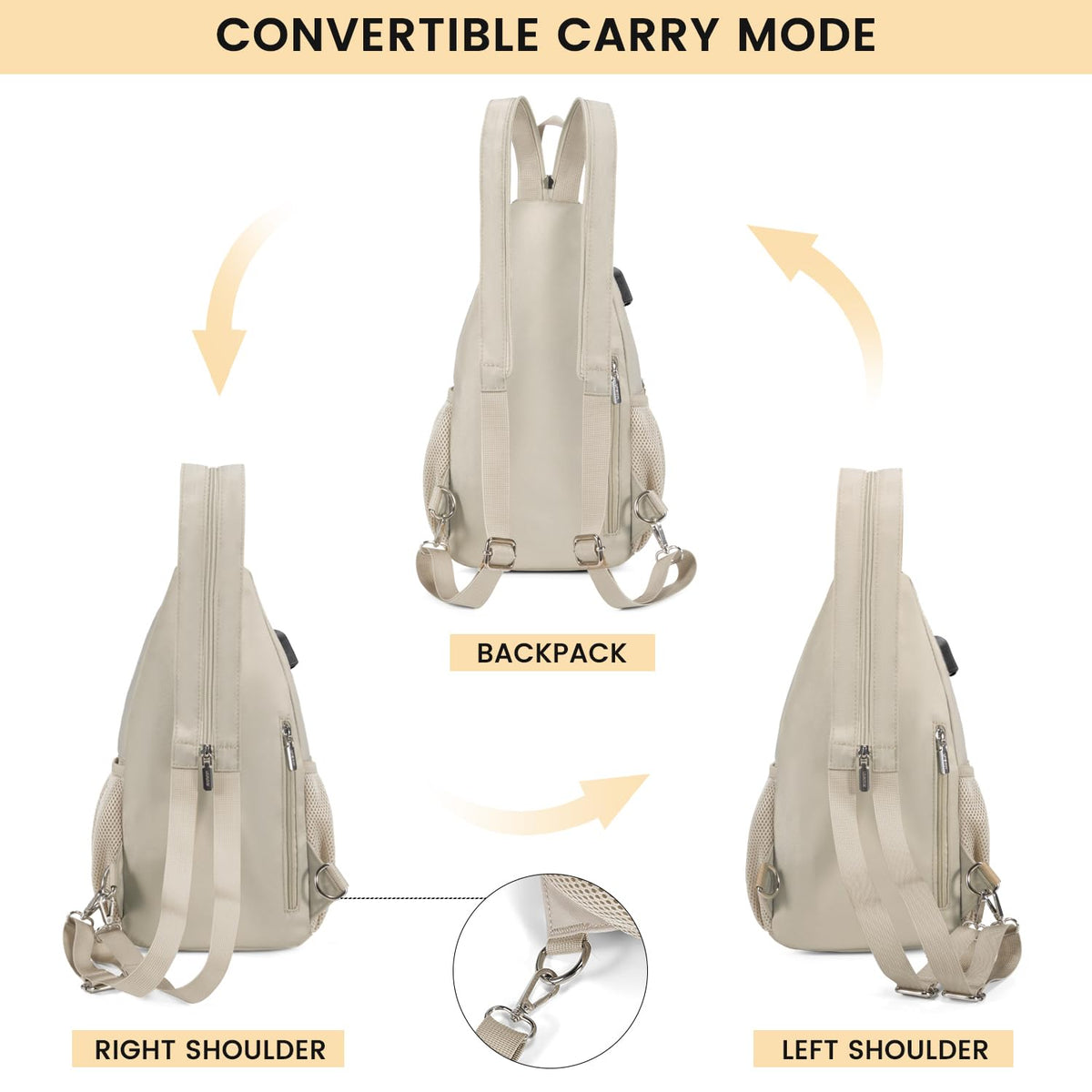 LOVEVOOK Sling Bag for Women - Convertible Crossbody Sling Backpack, Lightweight Nylon Travel & Hiking Daypack, Casual Shoulder Bag Purse