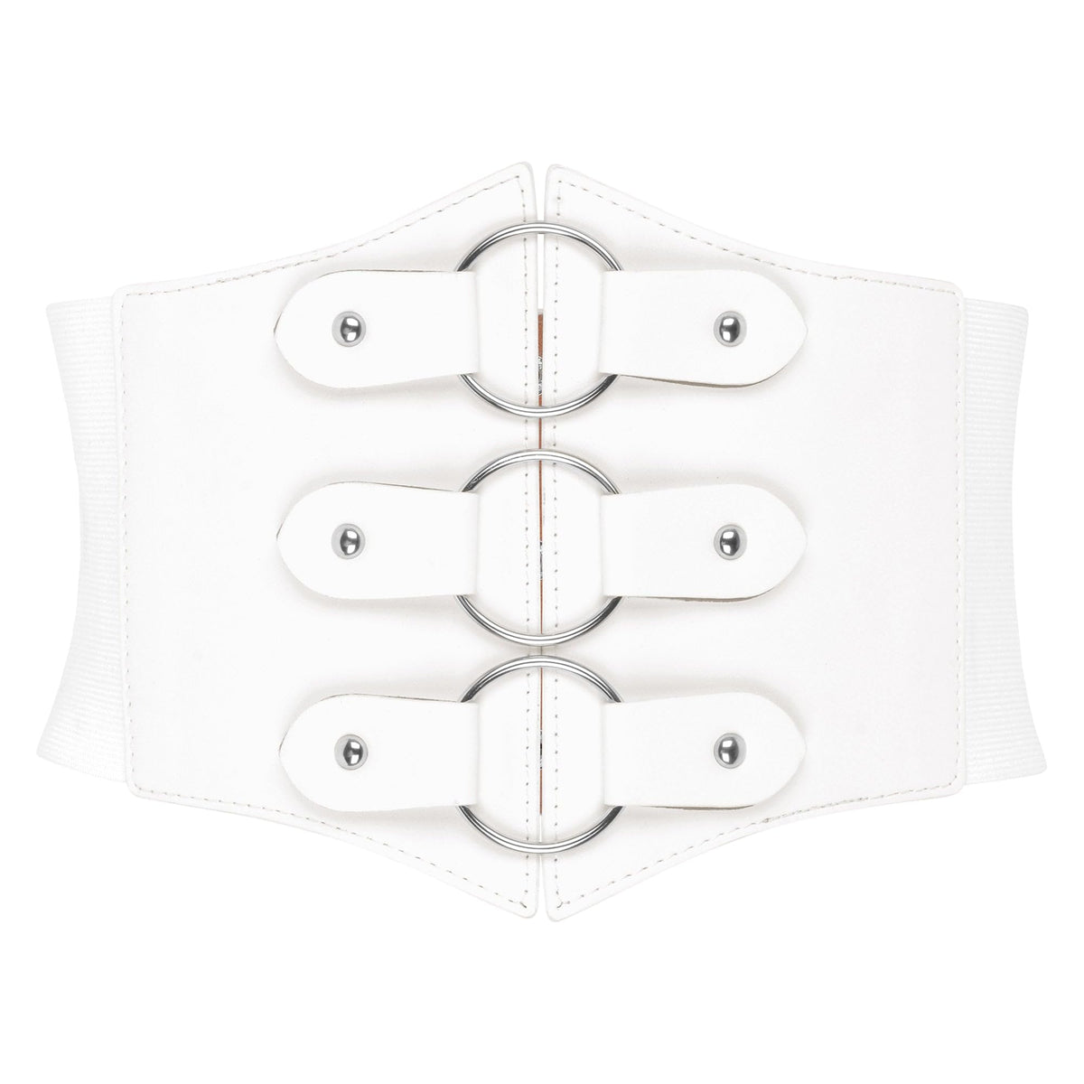 BlackButterfly Elastic Cosplay Halloween Metal Ring Waist Pirate Waspie Corset Belt (White, L)