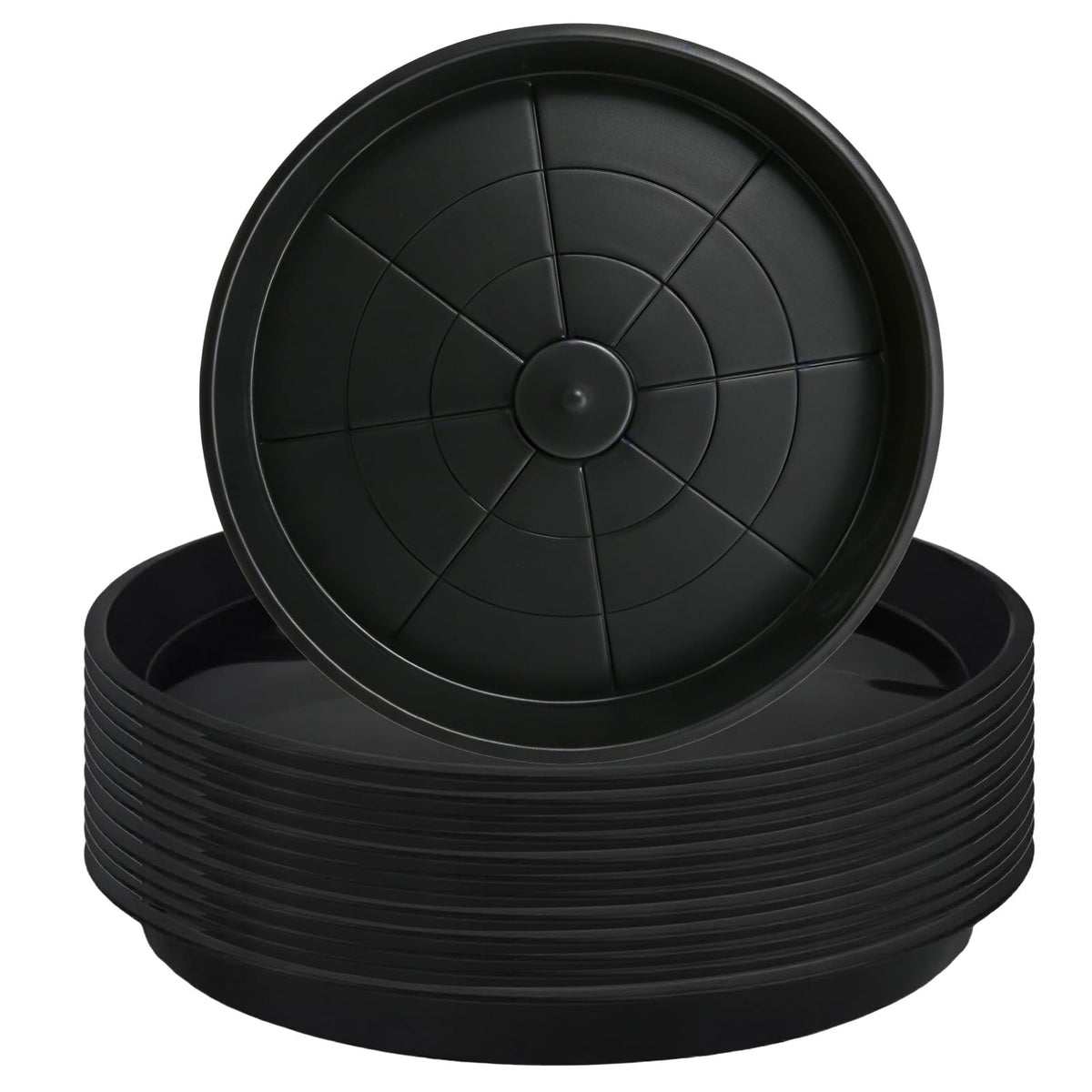 UCEHIPAW 14 Pcs Plastic Plant Saucers 16 Inch Black Thick Planter Drip Saucers Heavy Duty Planter Water Trays Round Plant Tray Large Flower Pot for Outdoors and Indoors