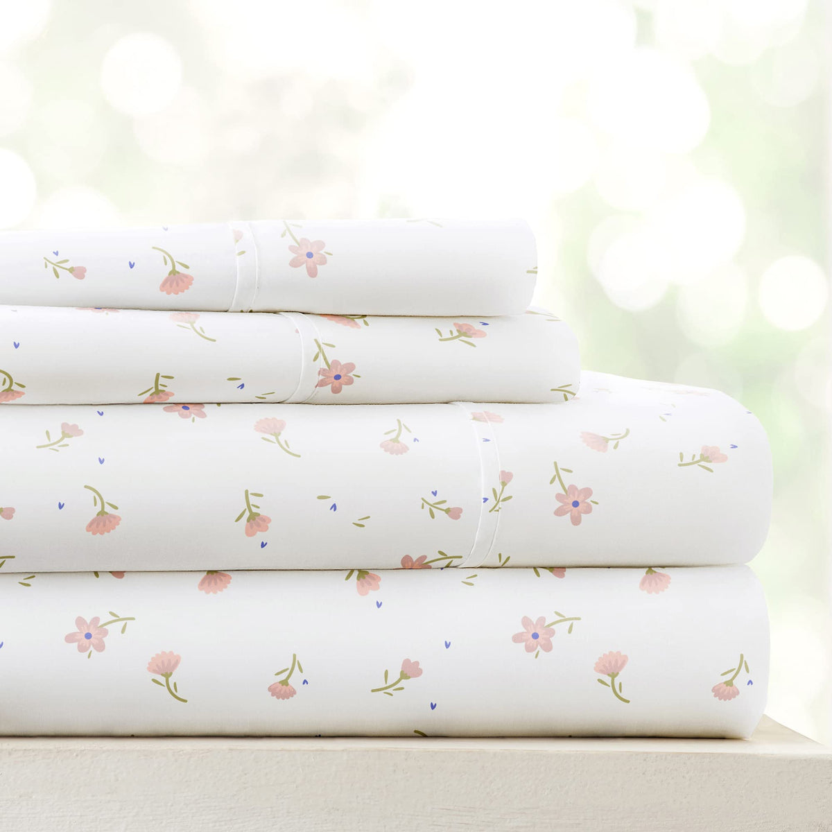 Linen Market Double-Brushed Patterned Microfiber Full Sheet Set 4 Piece – Oeko-TEX Certified Ultra Soft & Wrinkle-Free - 16" Deep Pocket Sheets - Easy Care Full Size - Soft Floral Pink