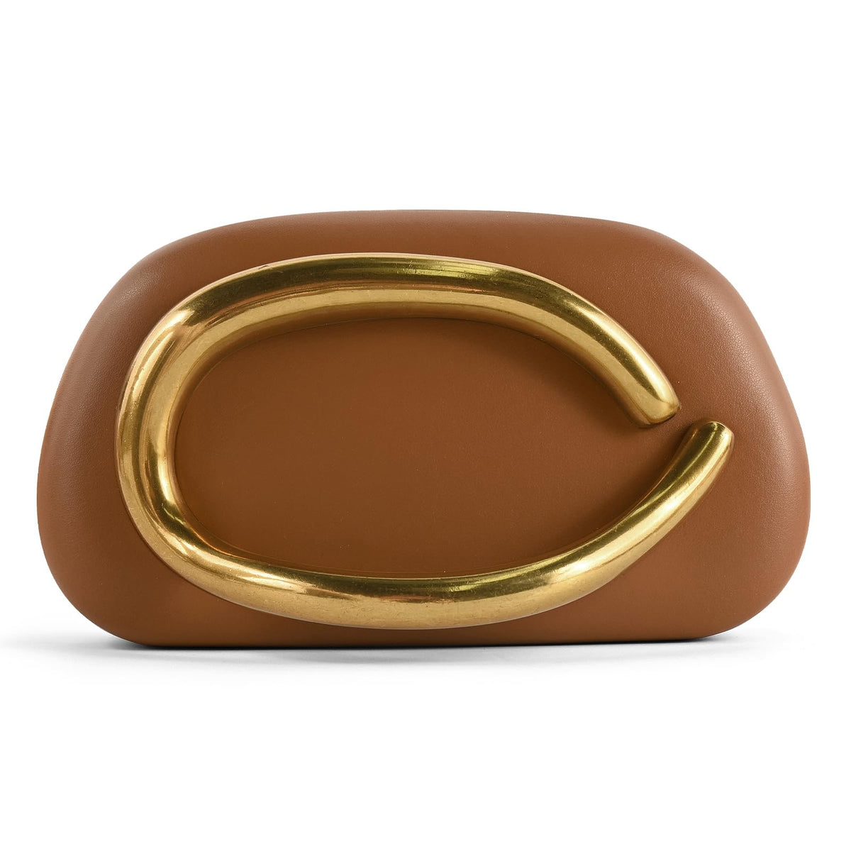 NEWROGENG Clutch Purses for Women Formal, PU Leather Evening Bags with Chain, Trendy Metal Handle Purses and Handbags 2025, Leather Caramel