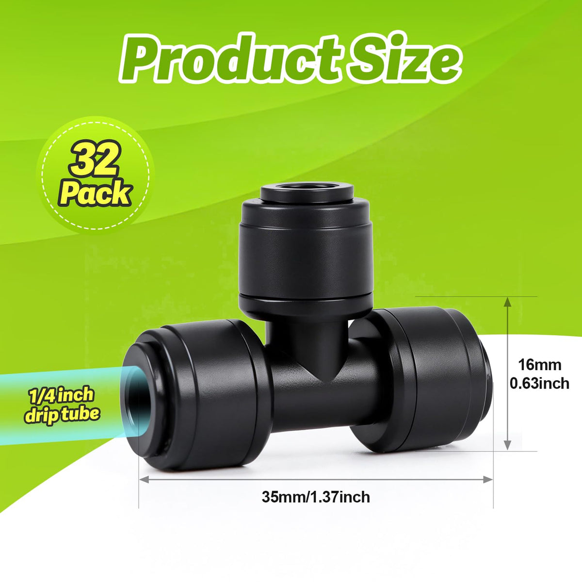 Copadri Quick Connect 1/4" Drip Irrigation Tee Fitting: 32 Pieces Push to Fit Drip Line T Parts for 1/4-Inch Tubing Leak Free Dripline Hose Connectors for Garden Lawn Sprinkler System