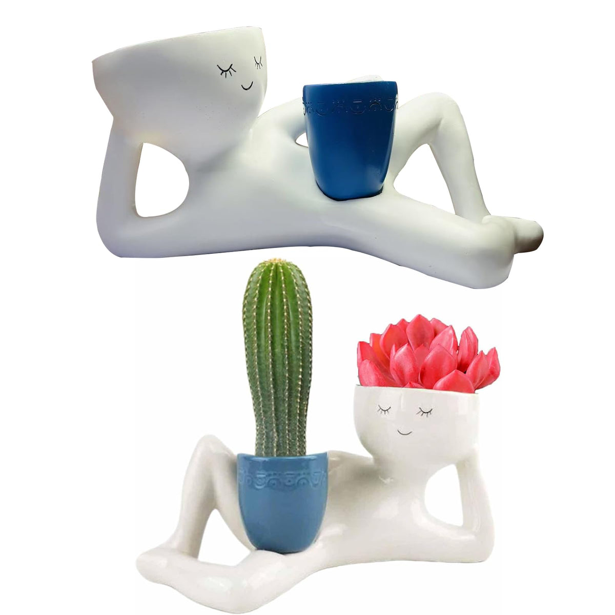 Bivpreom Funny Plant Pots with Drainage Hole，Resin Unique Planters Lying Down Figure，Face Planter Pot for Succulents Cactus