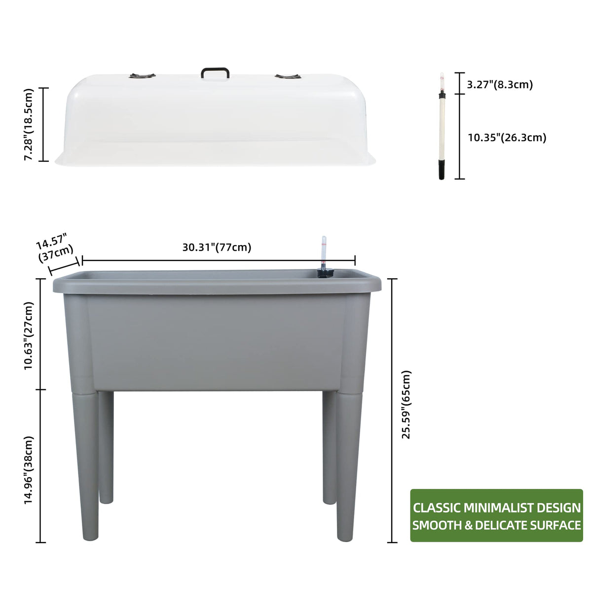 Dexceder 13.2 Gallon Self Watering Raised Garden Bed with Ventilation Transparent Lid Greenhouse, Deepen Vegetable Flower Box Planter Pot with Removeble Legs & Water Level Indicator (Deep Gray)