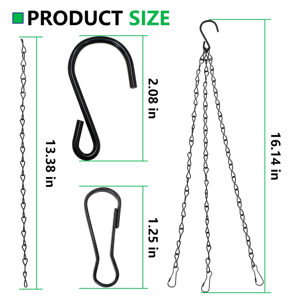 BDS-HOME 16inch Hanging Baskets Chains 3 Leads Hanging Chains Flower Pot Chain Hanger Replacement for Planters, Bird Feeders, Creative Light, Wind Chime, Lanterns and Ornaments