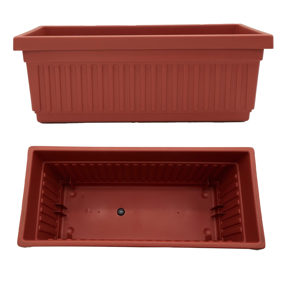 The HC Companies 18 Inch Venetian Rectangular Window Planter Box - Lightweight Plastic Indoor Outdoor Plant Pot with Drainage for Windowsill, Herbs, Flowers, Clay (Pack of 2)