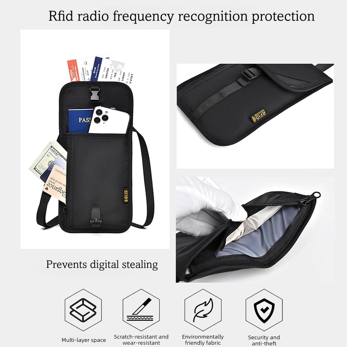 Passport Holder for Travel Pouch Neck Wallet for Traveling Women Men with RFID Blocking Waterproof and Slim Neck Pouch Adjustable Neck Strap (Z-Black)