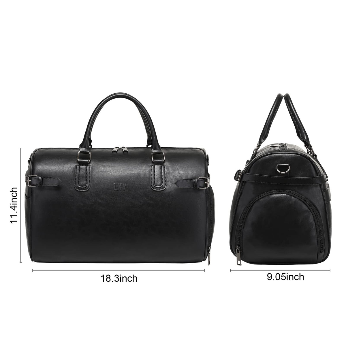 Vegan Leather Duffle Bag, LXY Travel Duffle Weekender Bag with Shoe Compartment, Duffel Overnight Gym Bags for Women Men Black