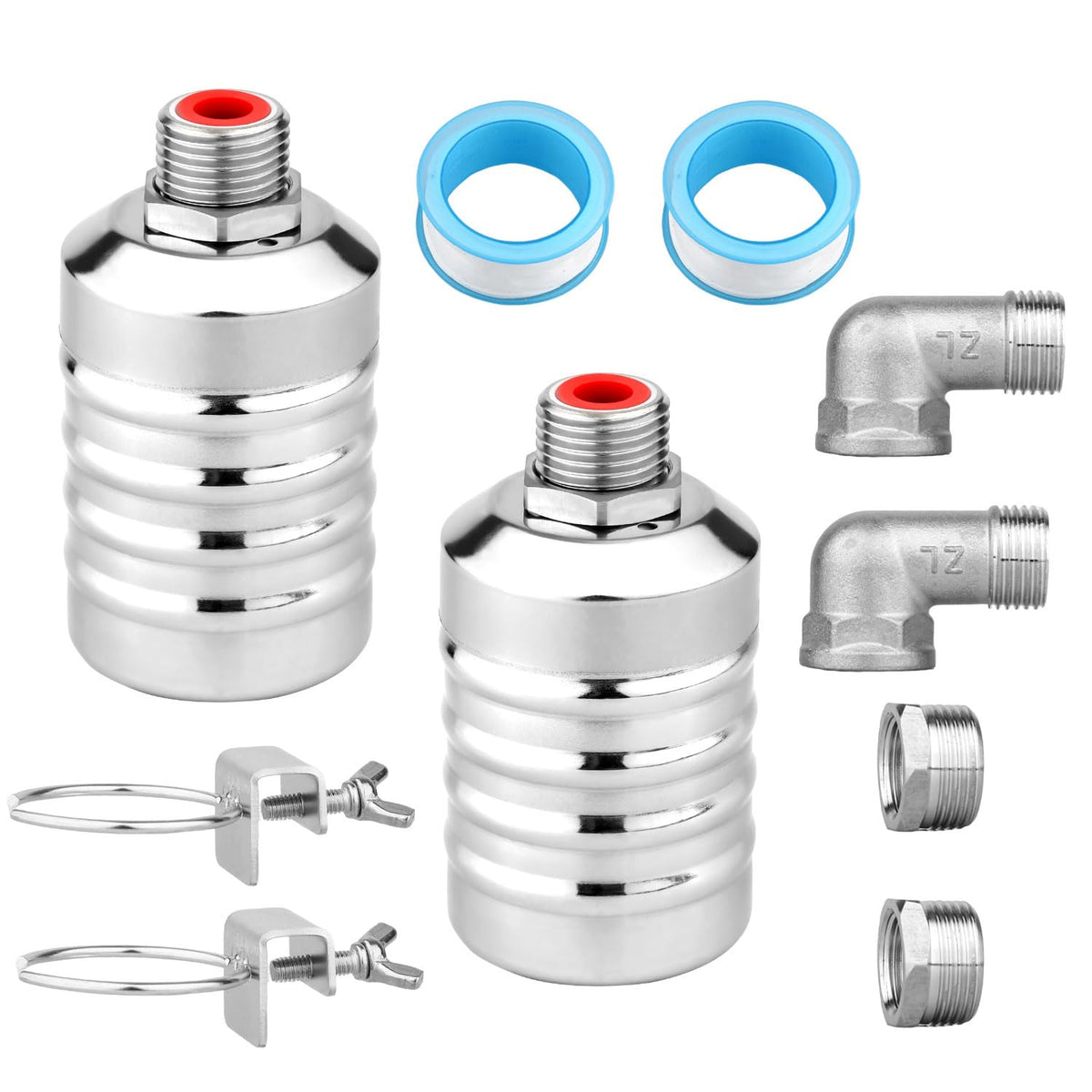 2pcs Water Float Valve, Stainless Steel Automatic Water Level Control Float Valve 1/2in and 3/4in Connection Types for Fish Tank Swimming Pool Livestock Trough