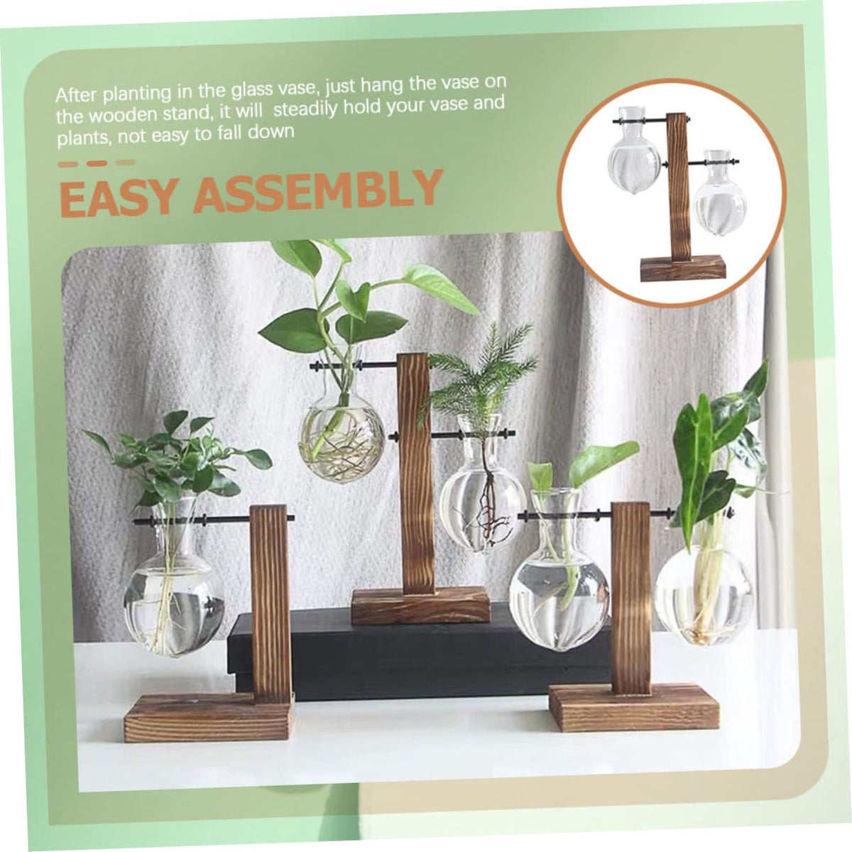 Generic 2pcs Bottle Plant Terrarium Vases Plant Light Bulb Decoration Hydroponic Vase Indoor Bulb Desktop Decor Hydroponic Glass Wooden