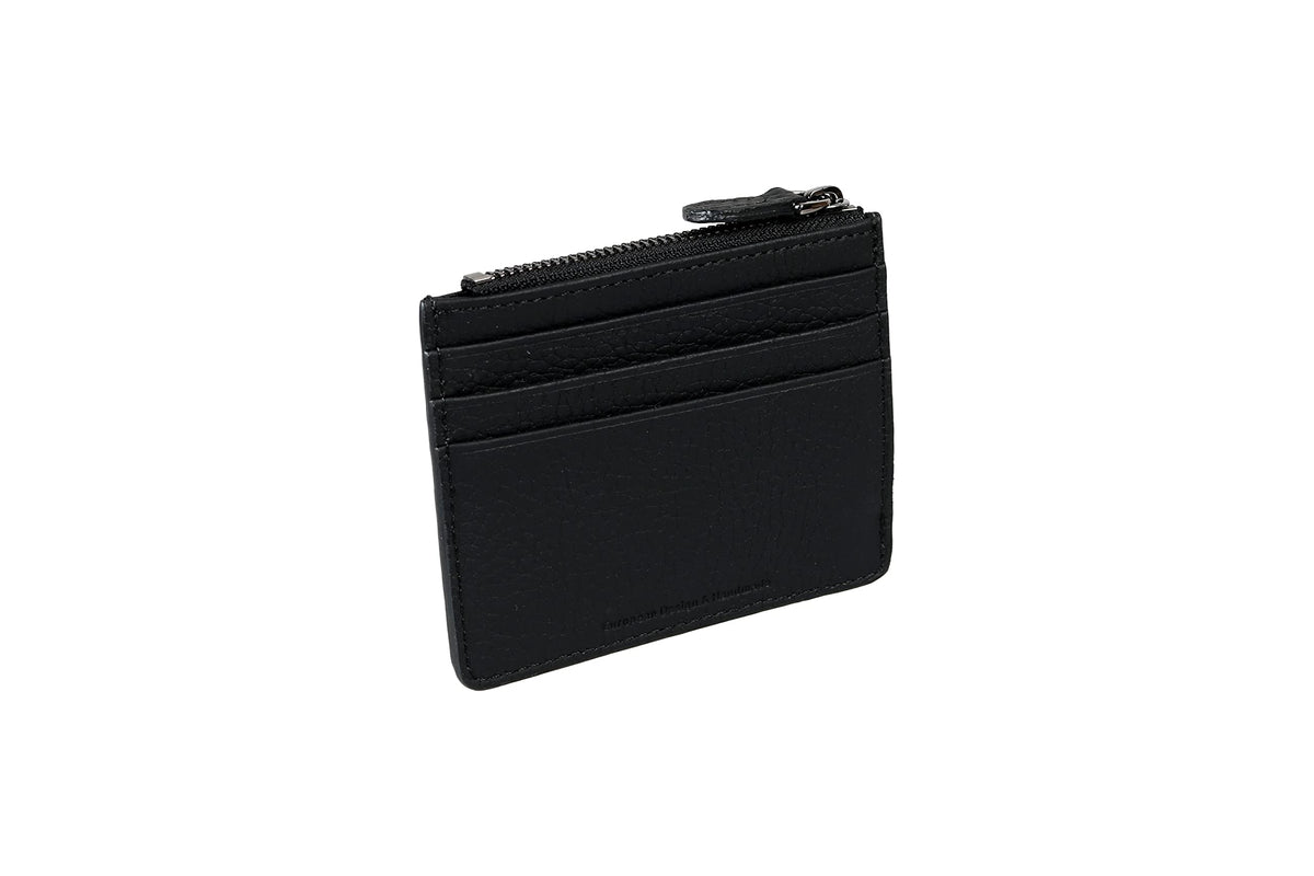 grande 3603 Genuine Leather Card Holder For Women and Men Slim Minimalist Small Zipper Wallet (BLACK)
