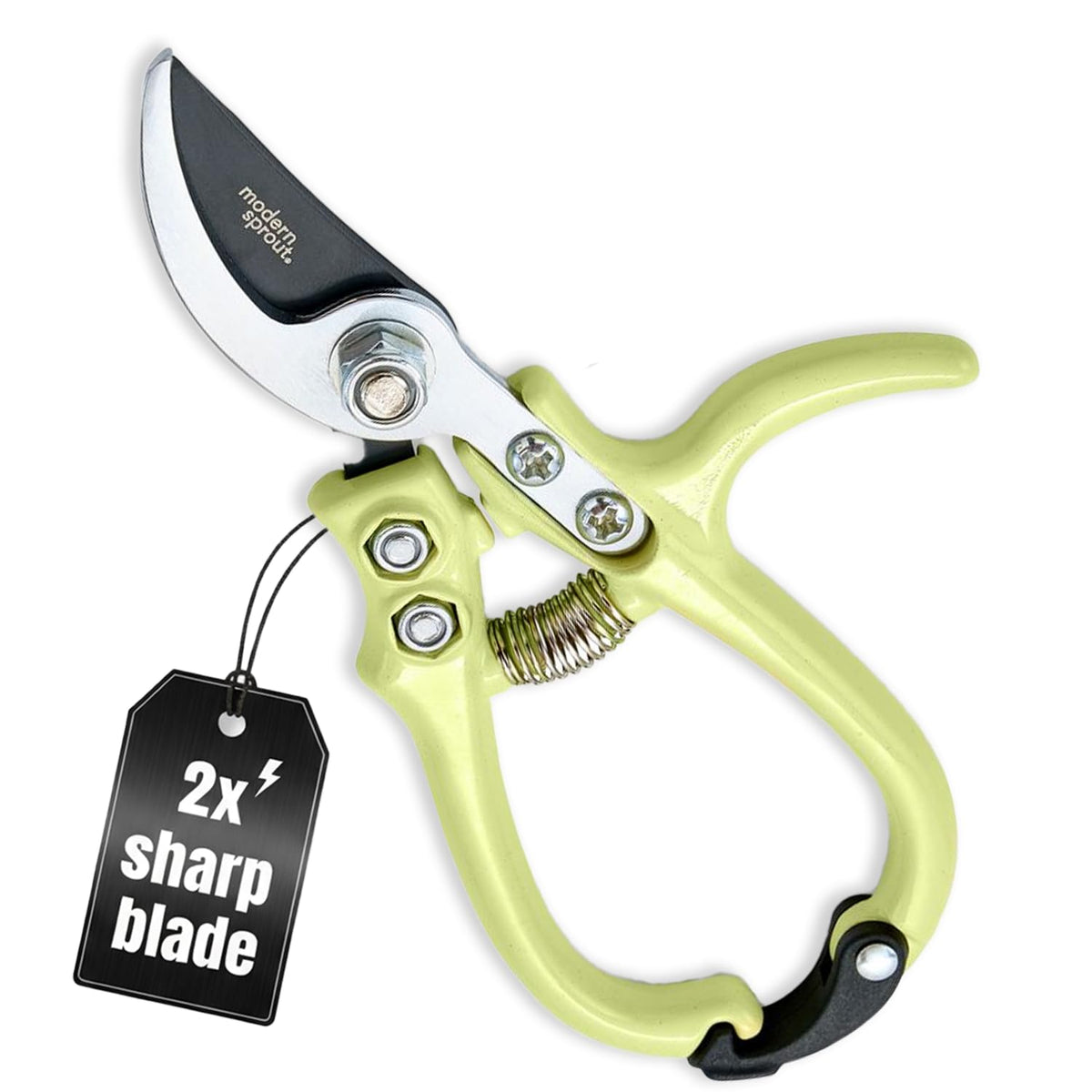 Modern Sprout Hand Pruners - Lightweight Pruning Shears W/Easy Lock- Gardening Scissors - Bypass Sharp Carbon Steel Blade - Rust Resistant - Garden Tools - Reusable Holster - Chartreuse