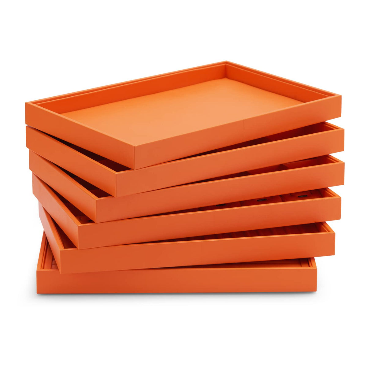 Oirlv Luxury Orange Leather Jewelry Tray Stackable Flat Jewelry Drawer Organizer Earrings Rings Bracelets Storage