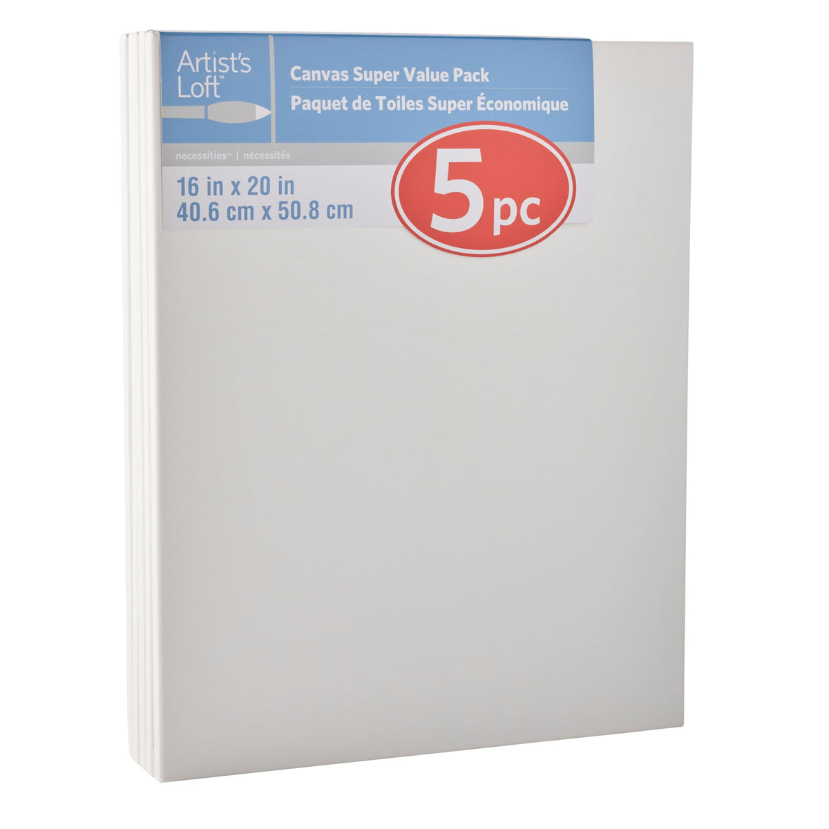 Artist's Loft 5 Count 16” x 20” Super Value Canvas - Acid Free Cotton Canvas for Paint, Acrylic, & Oils - 1 Pack