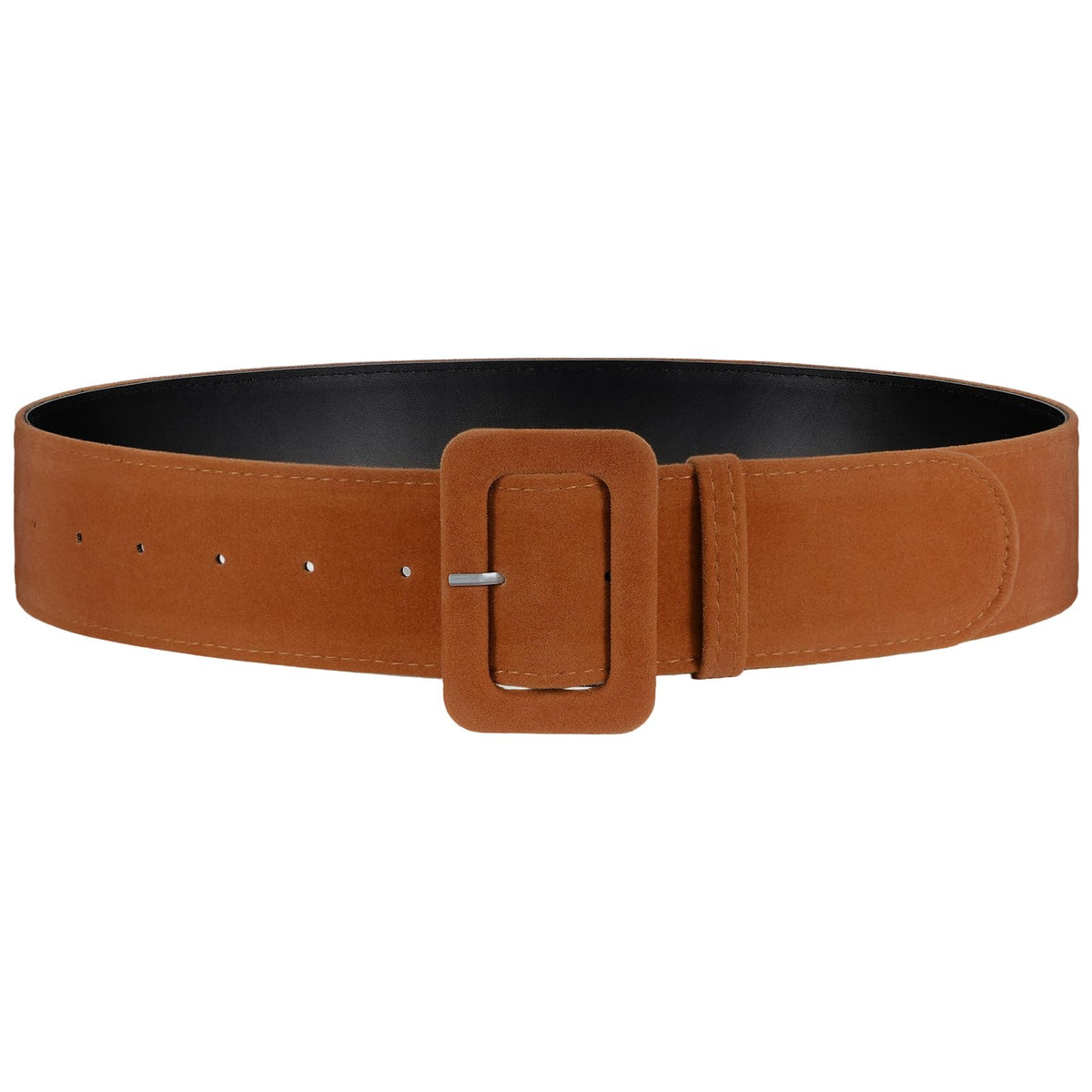 VONMELLI Women Wide Velvet Belt for Dresses Brown Thick Chunky Waist Belt with Vintage Square Buckle, S