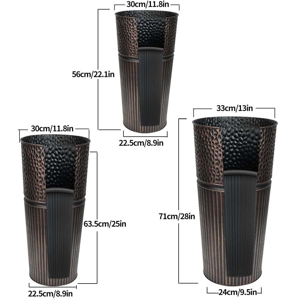 2 Pcs Pack 25 Inches Metal Tall Tapered Planter Pots Large Galvanized Steel Round Planter Flower Pot with Drainage Holes for Indoor Outdoor Deck Porch Garden Home Patio Front Door (antique copper, M)