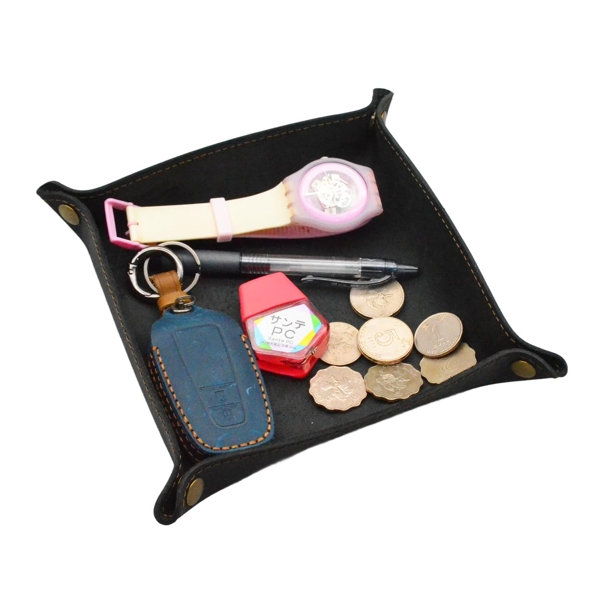 aolaso Valet Tray for Men, Leather Jewelry Key Coin Phone Wallet Tray Organizer Catchall Tray，Caddy Bedside Storage Box Christmas Day & New Year Gift